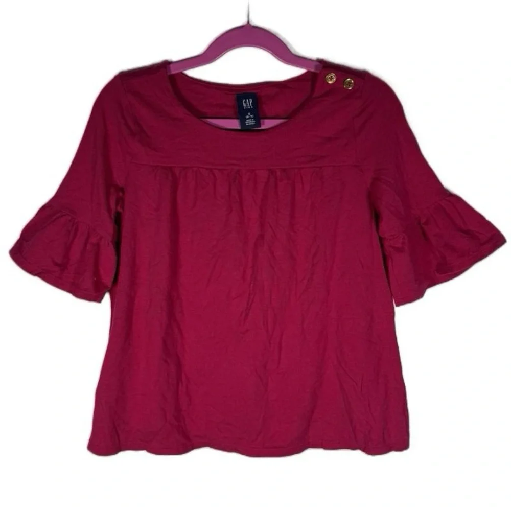 GAP Kids Fuchsia Flutter Ruffle Sleeve Top Gold Button Detail Girls S‎ 6-7 NWOT